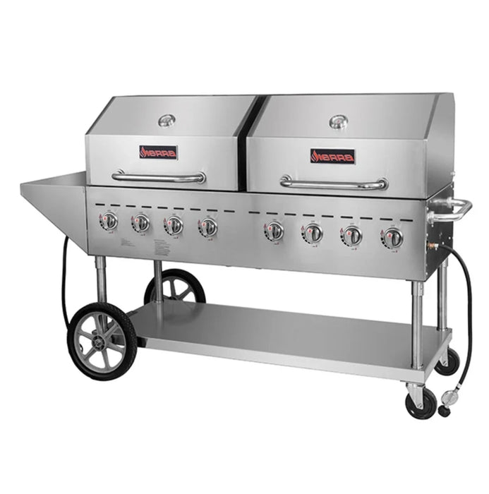 Sierra Range SRBQ-60 Mobile Outdoor Gas Grill - 80" Wide, Stainless Steel, with Dual Cooking Areas, Side Shelf, Liquid Propane