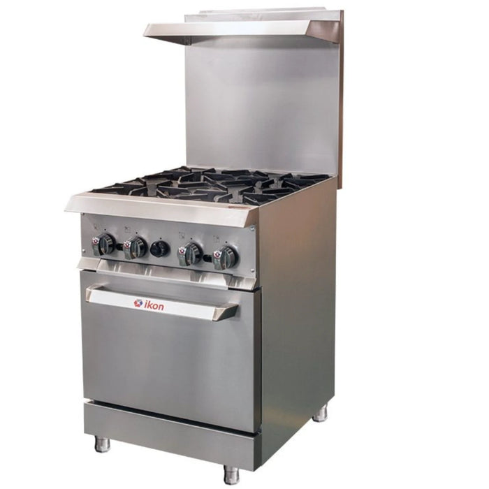 IKON Cooking 24" Commercial Gas Range with 4 Burners and Static Oven, 120,000 BTU, Stainless Steel